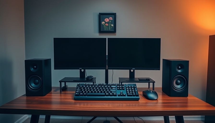 Modern gaming setup in a stylish room with dual monitors.