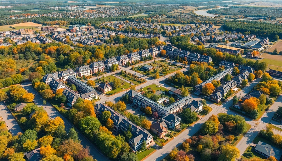 Aerial view of Planned Unit Development (PUD) with autumn foliage.