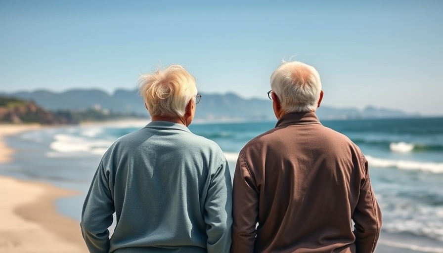 Elderly couple by the sea with luggage.