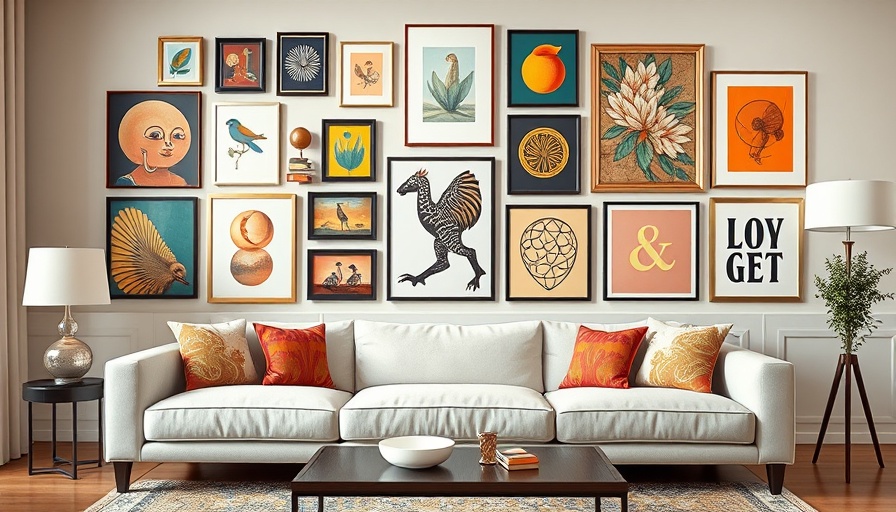 Eclectic gallery wall in modern living room