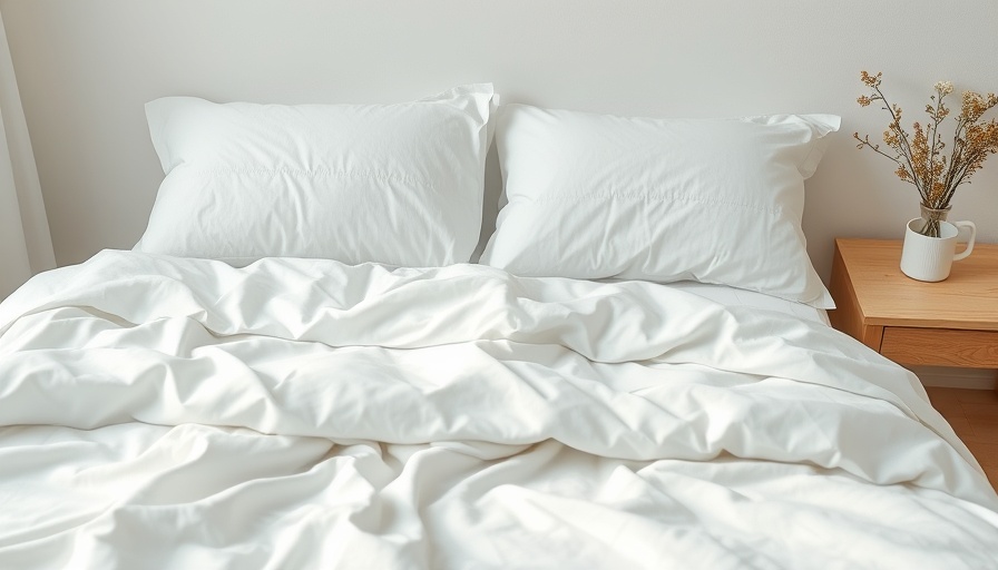Pristine white bed with cooling sheets for hot sleepers, serene setup.
