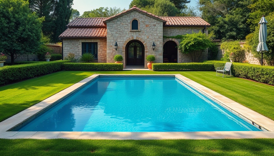 Stone house with pool in sunny garden, ideal for selling a house with a pool.
