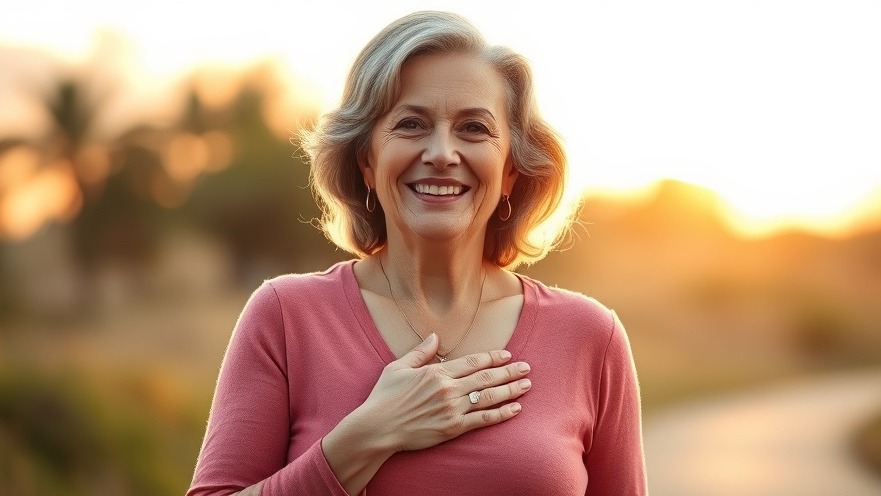 Empowered woman in her 50s symbolizes menopausal transition health outdoors.
