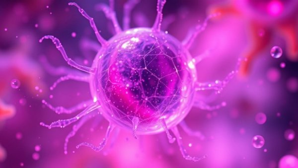 Illustration of a glowing cell representing T cell senescence.