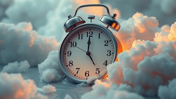 Surreal clock melting symbolizes sleep onset tipping point.
