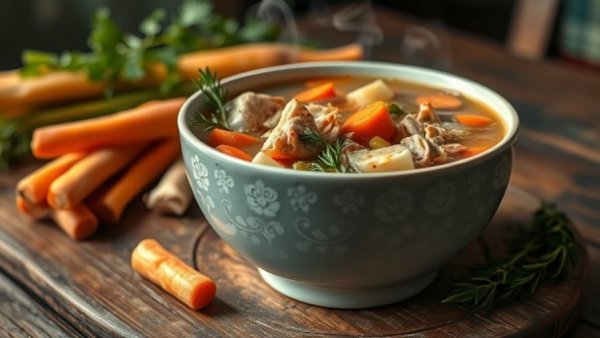 Vibrant and delicious leftover turkey soup with vegetables.