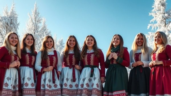 Women in Luciadagen attire celebrate Christmas traditions.