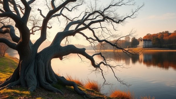 Gnarled tree by a lake showcasing nature's beauty, embracing the crooked path.