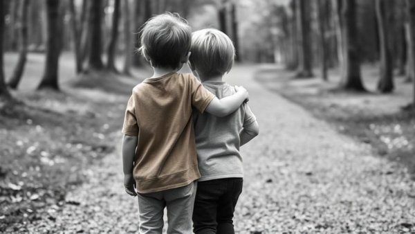 Two children on a path, embodying unspoken emotions.