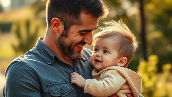 Father holding child, living fully in the present moment outdoors.
