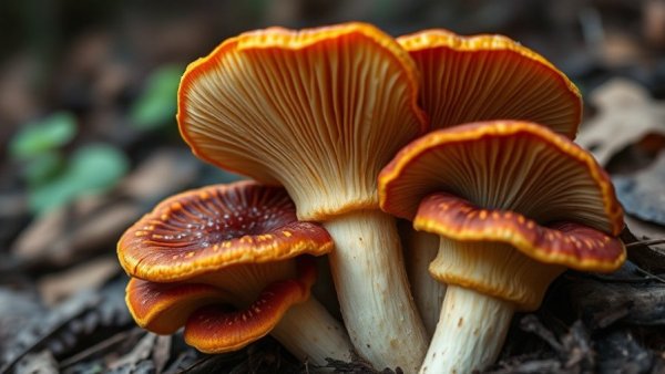 Close-up of vibrant medicinal mushrooms highlighting textures and patterns.
