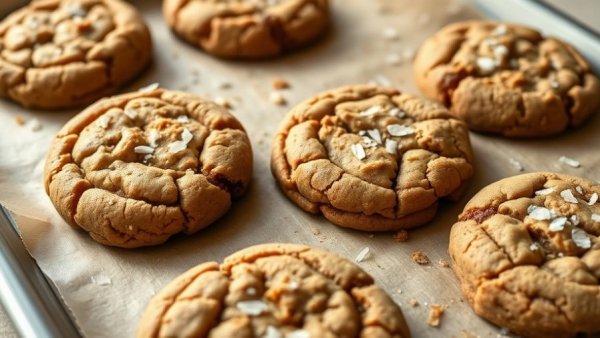 Freshly baked peanut butter date cookies with sea salt flakes.