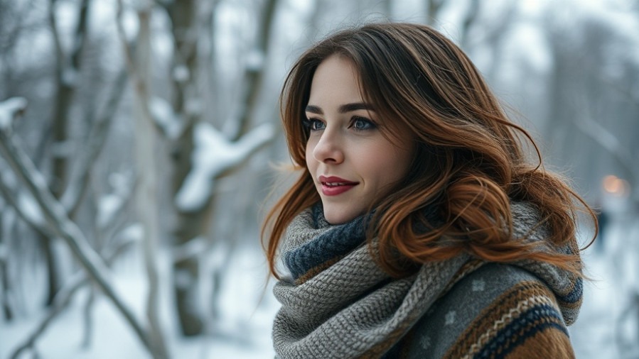 Woman in her forties enjoying a serene winter setting.
