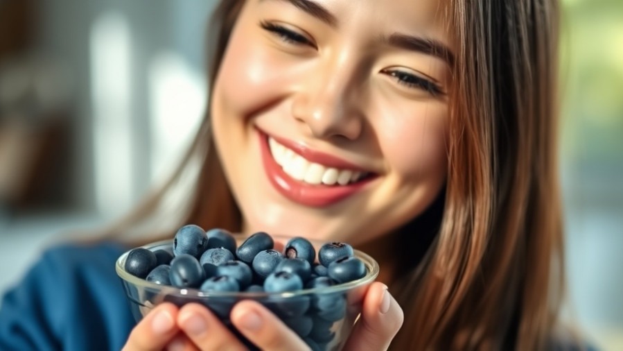 Joyful woman enjoying antioxidant-rich foods, savoring blueberry health benefits.