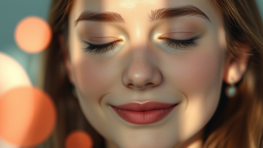 Serene woman with closed eyes promoting positive thinking and holistic health.