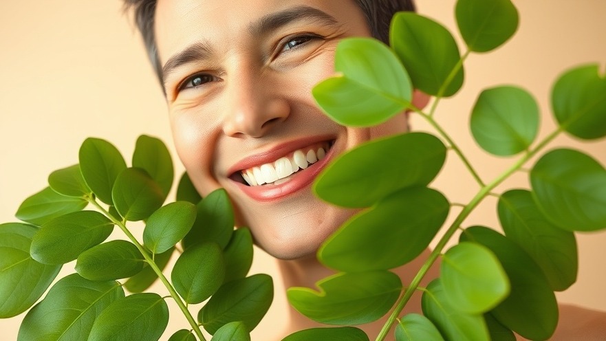 Joyful person holding lush moringa leaves, embodying holistic health and immune system support.