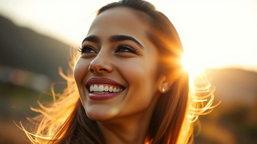 Confident woman embodying self-compassion outdoors at golden hour.