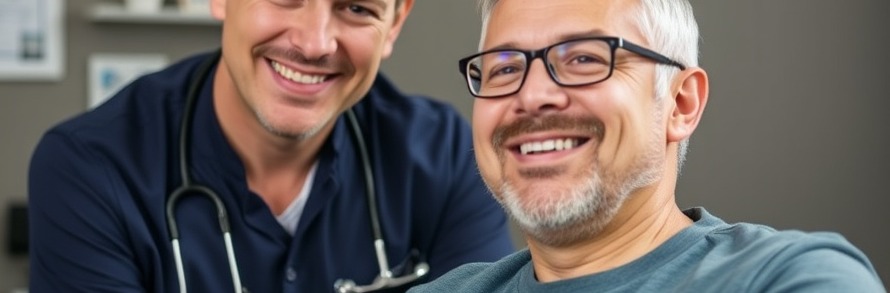 Smiling chiropractor collaborates with patient for effective treatment.