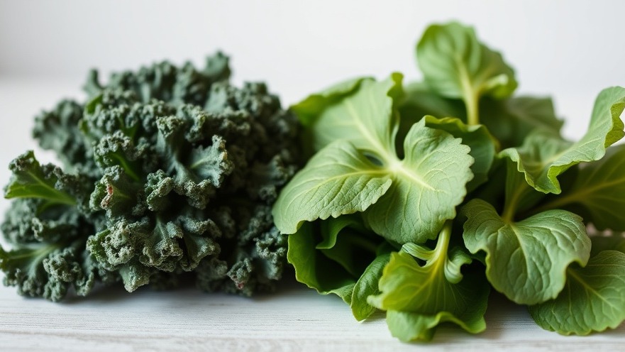 Kale and spinach, essential foods for hydration and boosting collagen production for skin health.