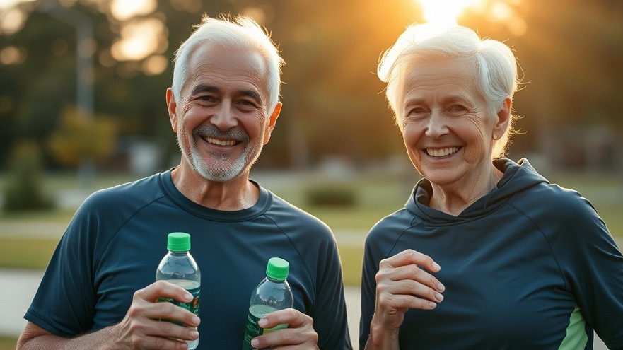 Active senior couple smiling after resistance training, showcasing vitality and muscle strength.