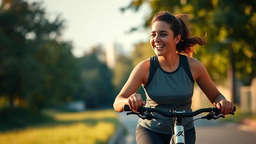 Joyful mixed-race woman in soft morning light, embracing diversity in exercise with running and cycling.