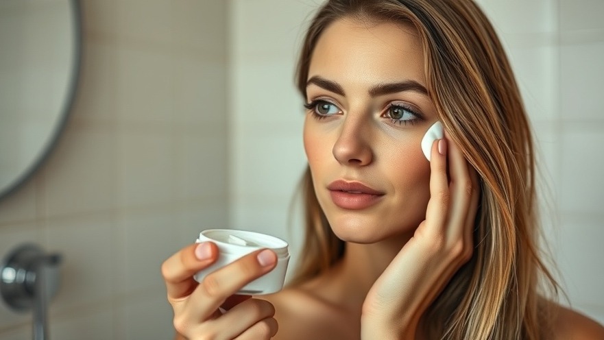 Young woman applying sensitive skin care cream in a calm bathroom, focused on her skincare routine.