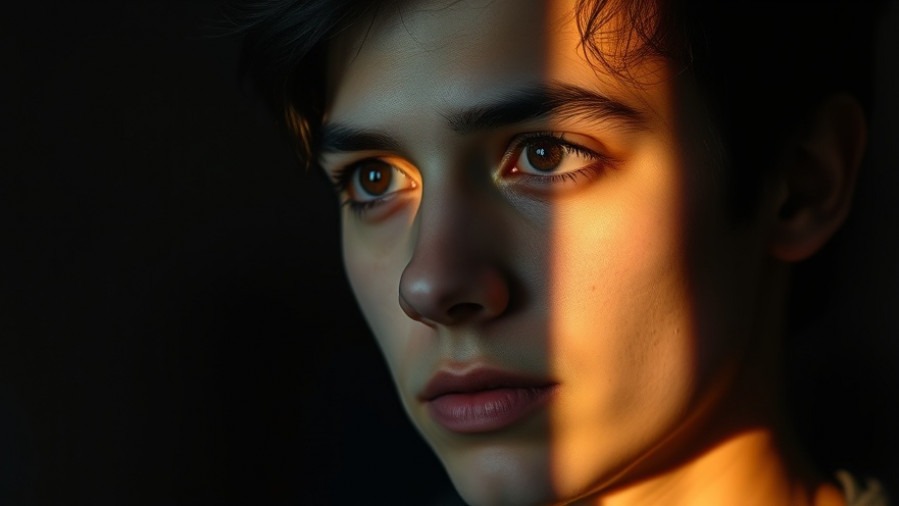 Portrait symbolizing radical acceptance and emotional resilience in dramatic light.