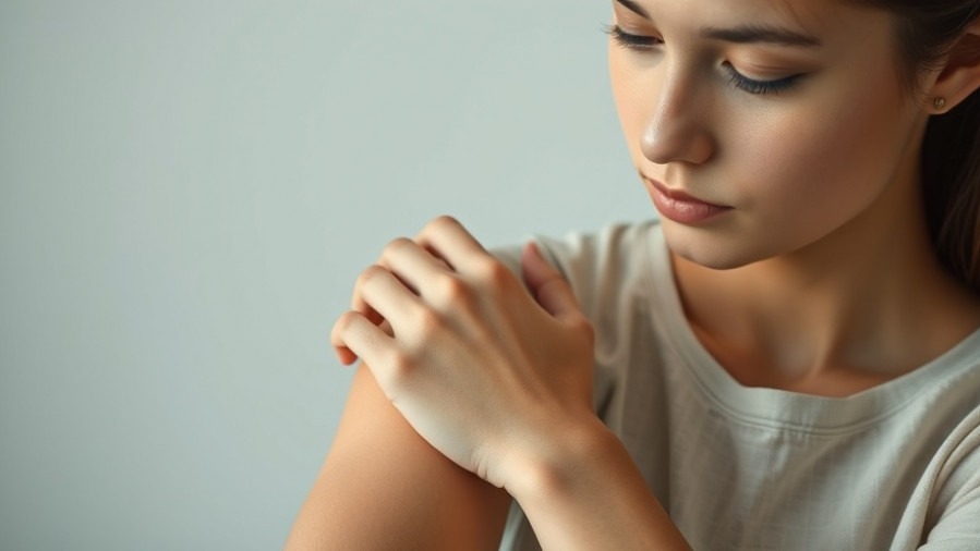 Young adult examining sensitive skin, reflecting on skin microbiome health.