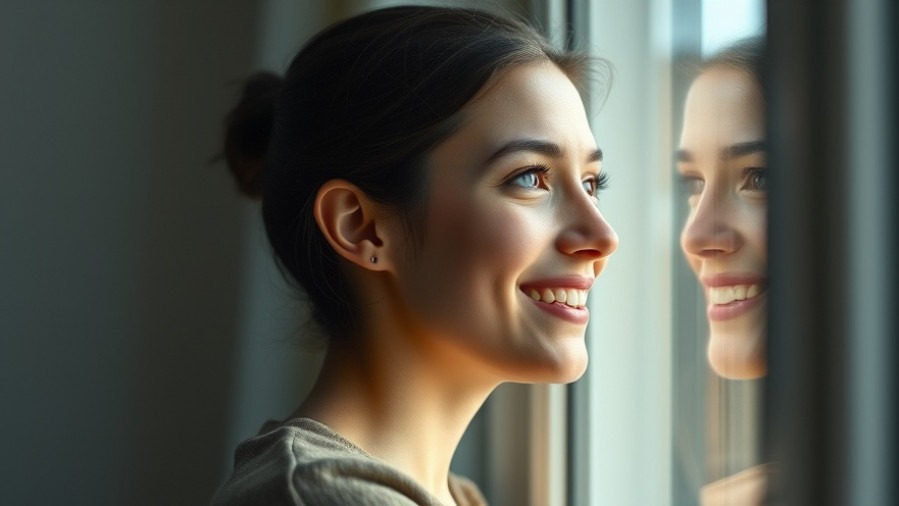 Young adult smiling by a window, symbolizing vulnerability and authentic connections.