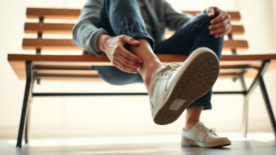 Young adult reveals custom orthotic with a relaxed smile on a minimalist bench.