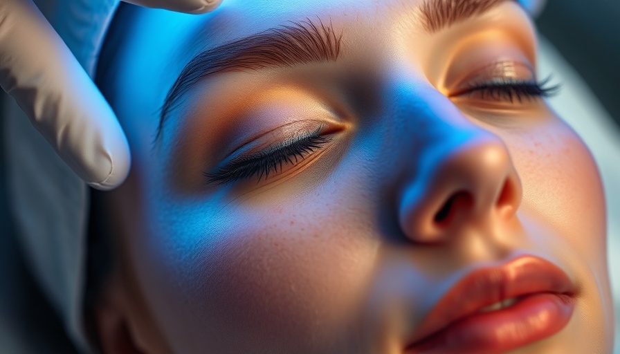 Blue light therapy for acne treatment, woman relaxing.