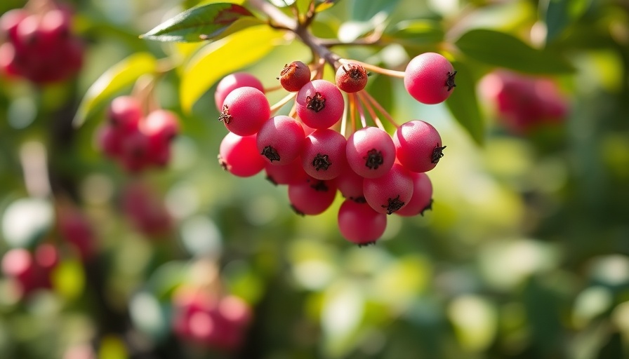 Vibrant pink berries hanging on a branch, showcasing nature's beauty.