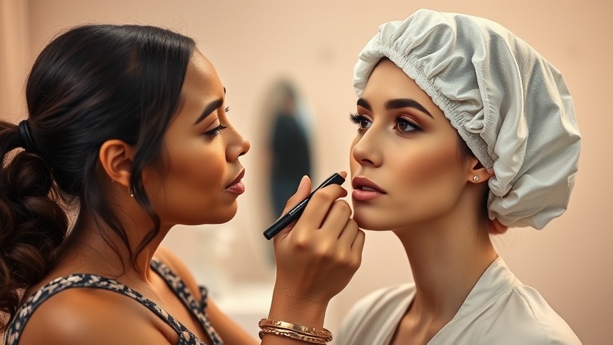 Makeup artist applies foundation in skin prep for makeup session.
