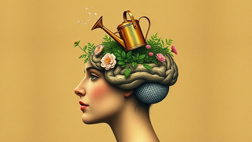A woman's head with a brain garden, symbolizing nutrition for brain health and wellness practices.