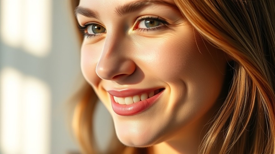 Close-up of a smiling woman with healed skin, showcasing skin care after laser treatment.