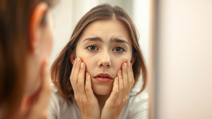 Teen girl examining her skin in the mirror, embracing teen skin health.