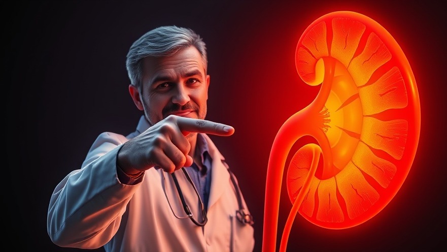 Concerned man highlights kidney health risks and nephron protection in vivid illustration.