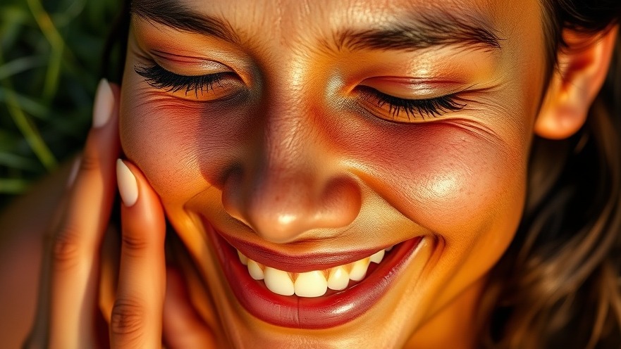 Smiling person with sunburned cheek, showcasing effective sunburn treatment.