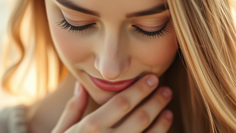 Close-up of a serene woman practicing self-talk, enhancing emotional health.