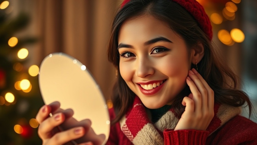 Cheerful woman in festive attire, exploring clear skin, embodying skin-friendly foods.