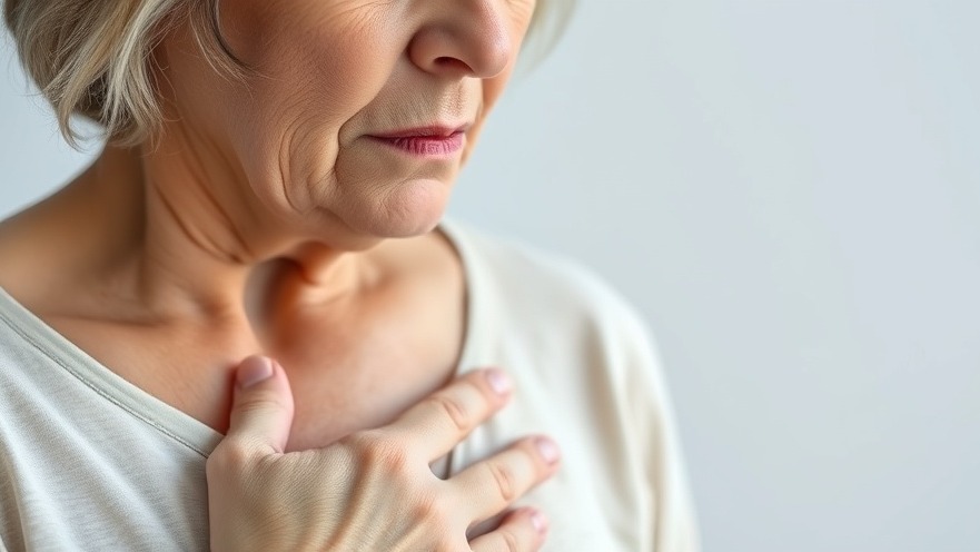 Concerned middle-aged woman indicating heart health issues linked to atherosclerosis.