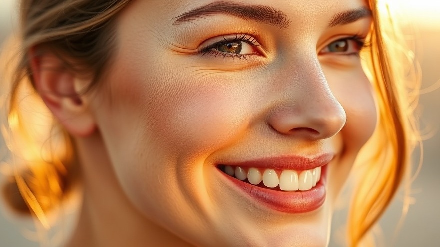 Radiant woman's face showcasing skin hydration and barrier protection in golden hour light.