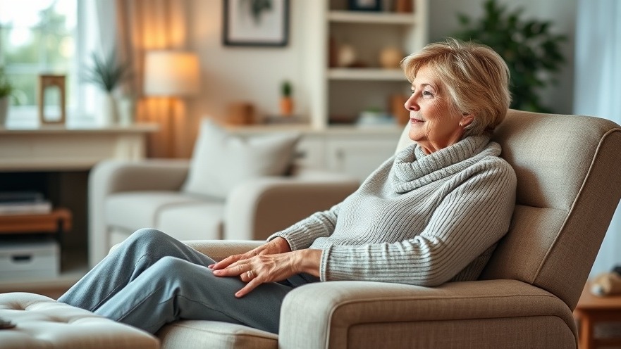 Mature woman relaxing on a recliner, embracing healthy lifestyle choices for wellness.