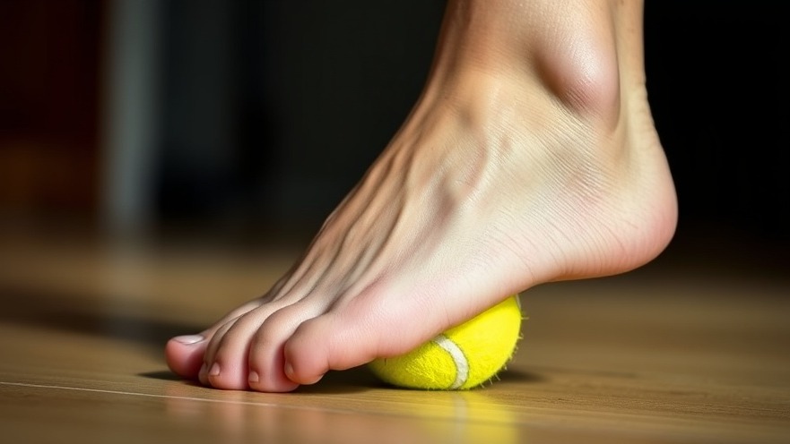 Rolling a tennis ball for foot pain relief and improved posture
