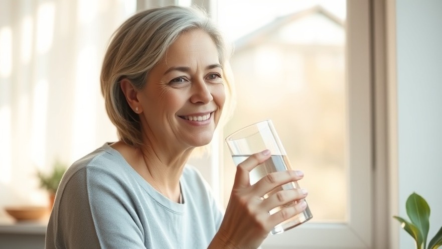 Woman enjoying health benefits of intermittent fasting by sunny kitchen window.