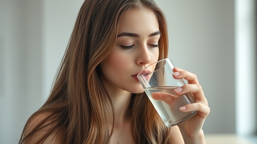 Young woman improving skin hydration by drinking water in a serene indoor setting.