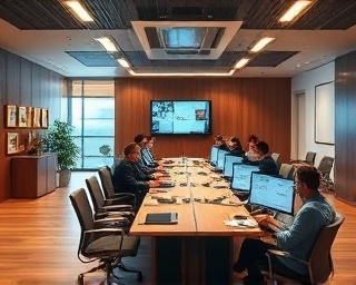 holistic marketing strategy, balanced, optimizing resources, photorealistic, multi-functional conference space, highly detailed, strategists at workstations, immersive resolution, natural wood textures, serene ambient lighting, shot with a 62mm lens.