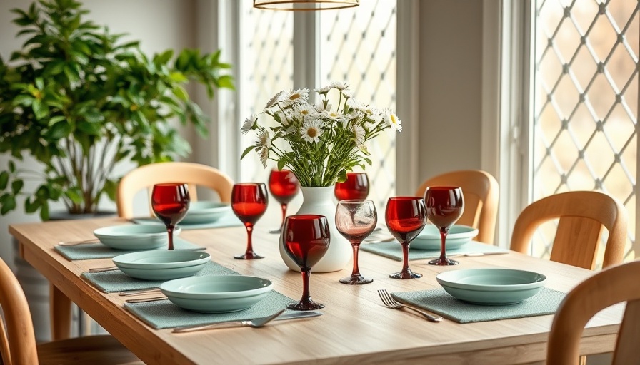 Elegant Thanksgiving table setting with natural elements, burgundy glassware.