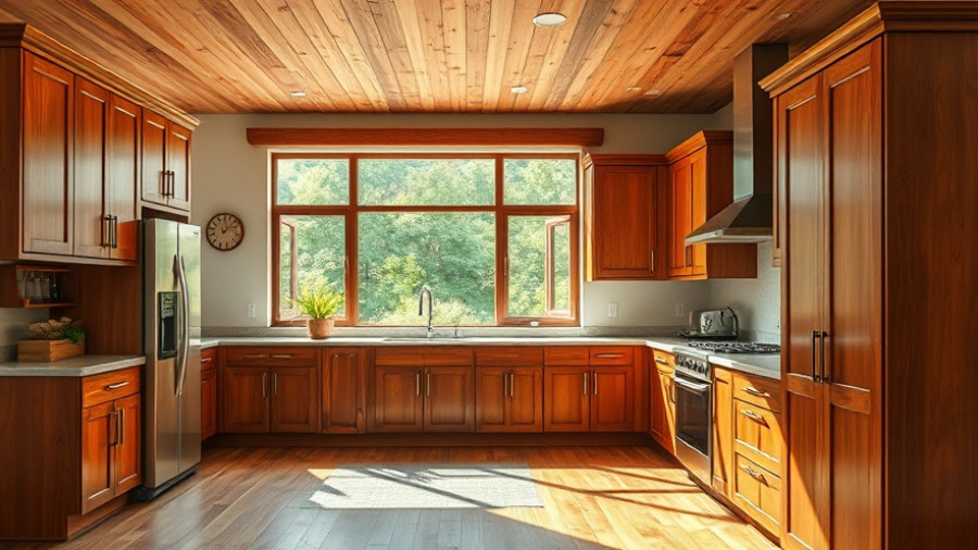 Warm kitchen design with wooden cabinetry and bright window view.