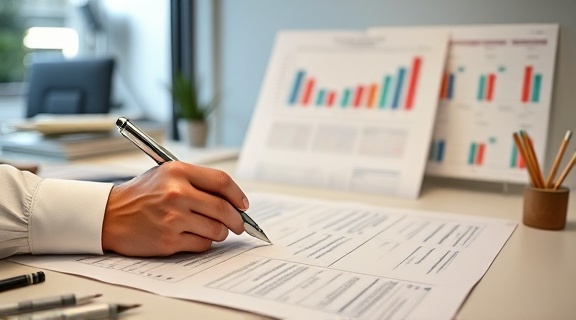 thorough marketing plan, prudent, detailing timelines, photorealistic, clean office with planners and schedules, highly detailed, consultant adjusting charts, high fidelity, metallic tones, even and balanced light, shot with a 90mm lens.
